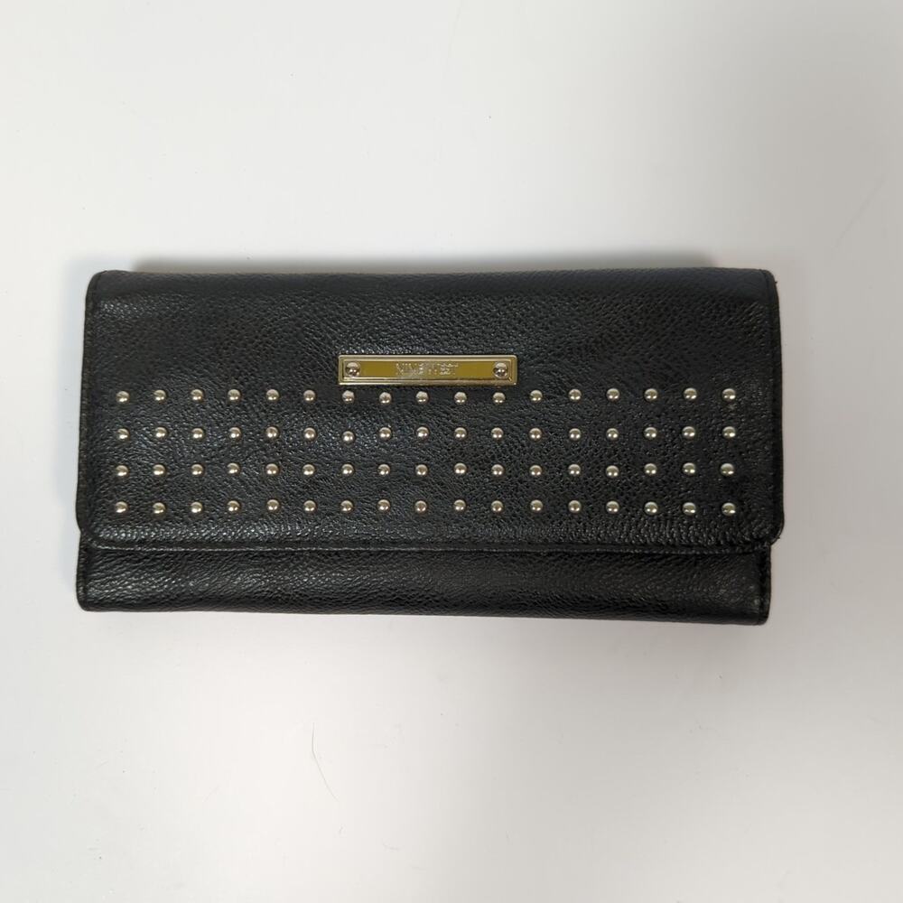 Nine West Black Studded Envelope Wallet Clutch Faux Leather